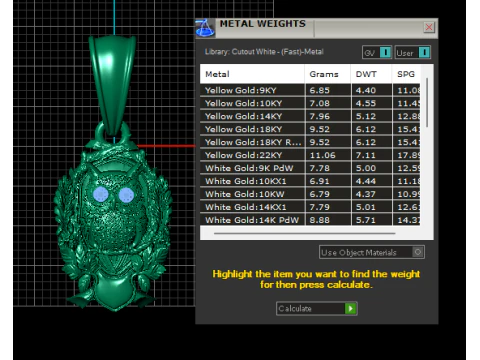 Golden Owl Pendant 3D Model