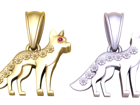 Gold fox pendant Model 3D
