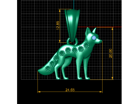 Gold fox pendant Model 3D