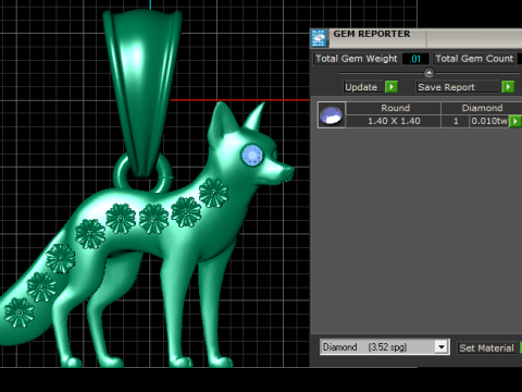 Gold fox pendant Model 3D