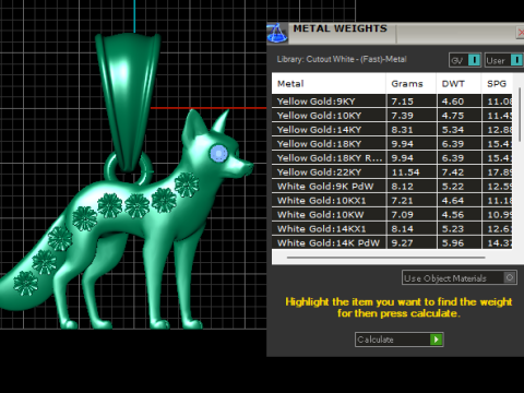 Gold fox pendant Model 3D