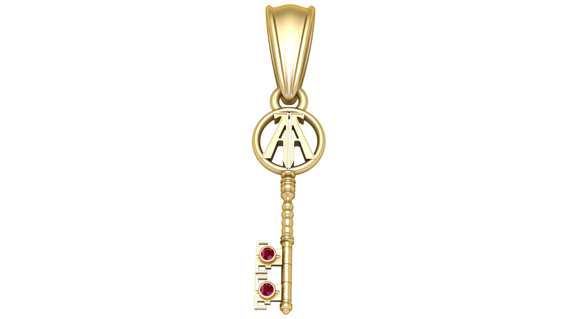 Golden Initial Key Pendant 3D Model .c4d .max .obj .3ds .fbx .stl .blend 