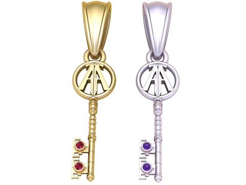 Golden Initial Key Pendant 3D Model