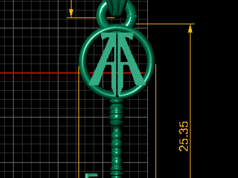 Golden Initial Key Pendant 3D मॉडल