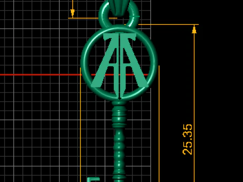 Golden Initial Key Pendant 3D Model