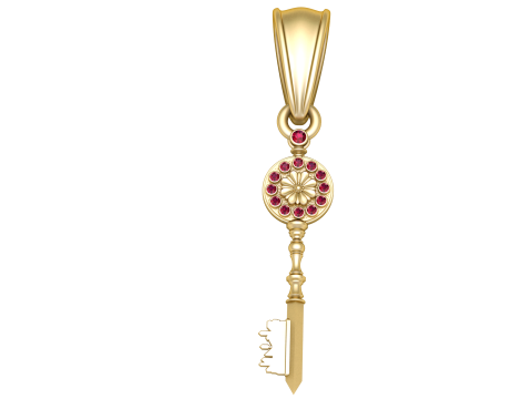 Golden Floral Key Pendant 3D Model