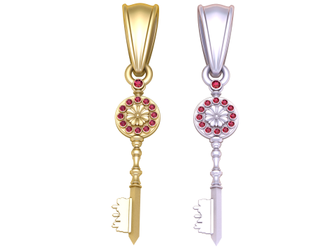 Golden Floral Key Pendant 3D Модель