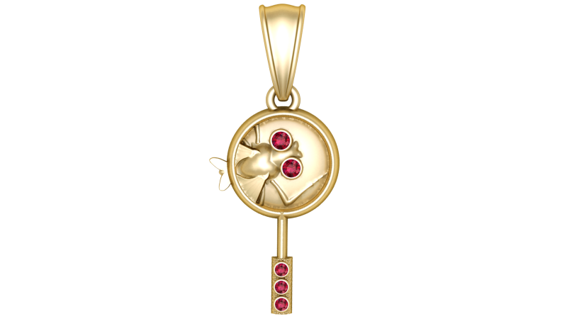 Golden Key Pendant with Butterfly Ruby Accents 3D 모델 .c4d .max .obj .3ds .fbx .stl .blend 