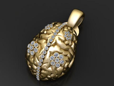 Golden Floral Diamond Egg Pendant 3Dモデル