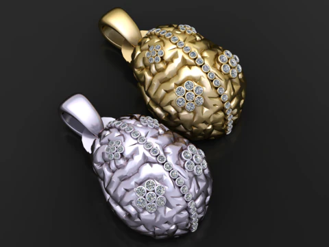 Golden Floral Diamond Egg Pendant 3D Model