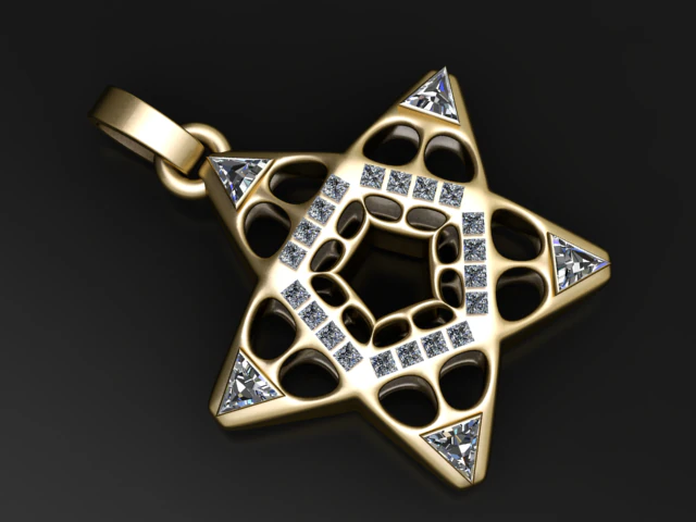 Geometric Star Diamond Pendant 3D Model .c4d .max .obj .3ds .fbx .stl .blend