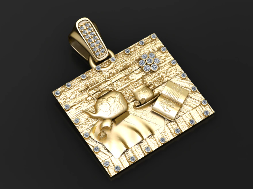 Golden Tea-Time Pendant 3D Model .c4d .max .obj .3ds .fbx .stl .blend