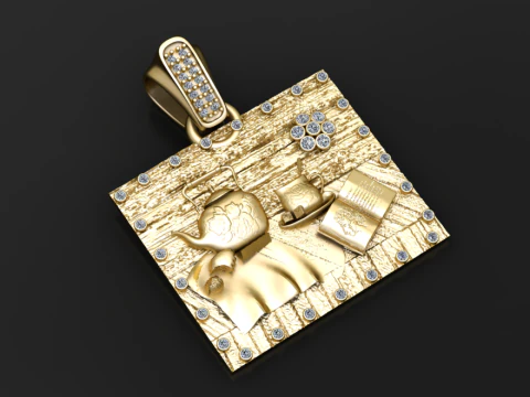 Złoty wisiorek na herbatę Model 3D