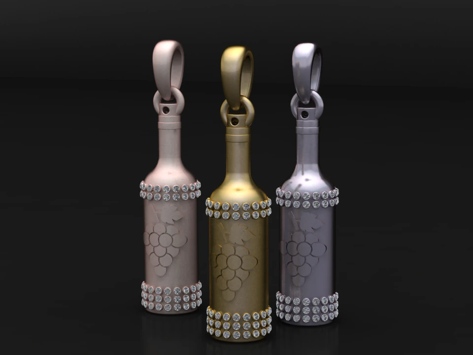 Diamond Wine Bottle Pendant 3D Model .c4d .max .obj .3ds .fbx .stl .blend 