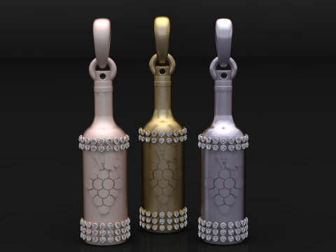 Diamond Wine Bottle Pendant 3D Model