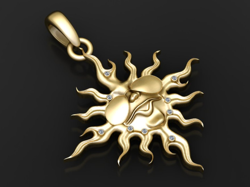 3D Printable Sun Flame Pendant 3D Model .c4d .max .obj .3ds .fbx .stl .blend 