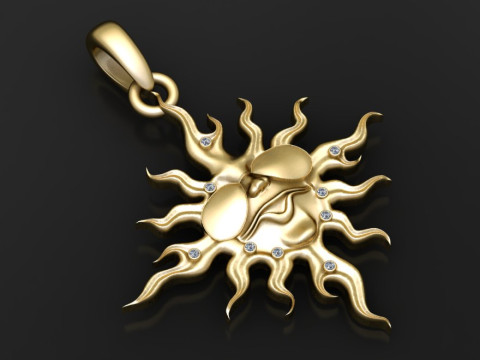 3D Printable Sun Flame Pendant Modello 3D
