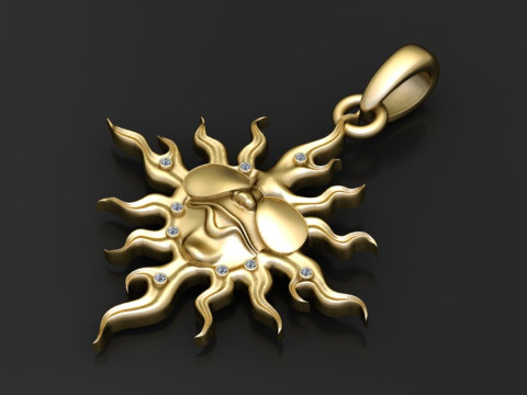 3D Printable Sun Flame Pendant 3D Model