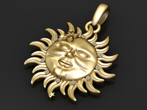 3D Printable Sun Face Pendant 3D Model