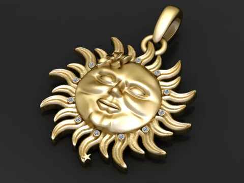 3D Printable Sun Face Pendant 3D Model