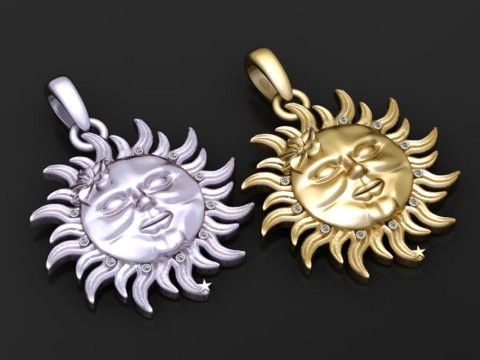 3D Printable Sun Face Pendant 3D Model