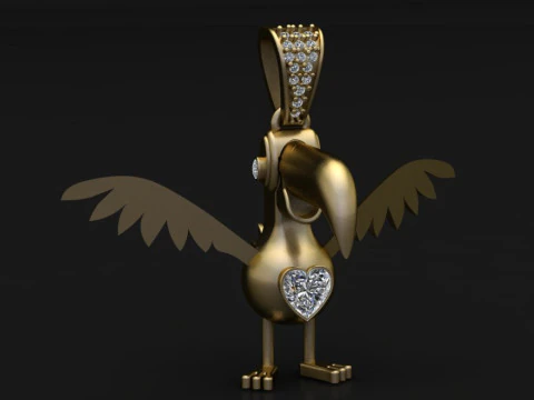 Pingente P&aacute;ssaro Dourado com Cora&ccedil;&atilde;o de Diamante Modelo 3D