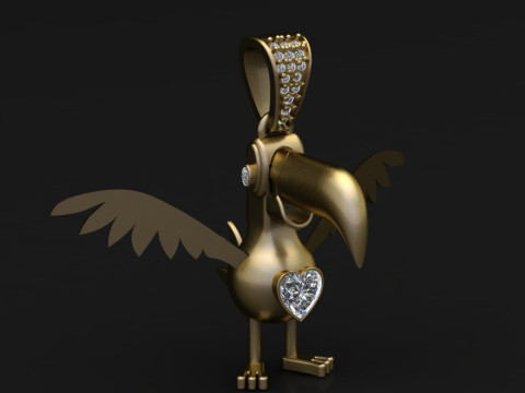 Golden Bird Pendant with Diamond Heart Modelo 3D