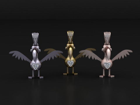 Golden Bird Pendant with Diamond Heart Modelo 3D