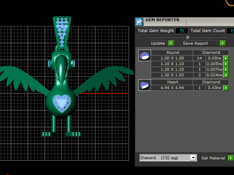 Golden Bird Pendant with Diamond Heart Modelo 3D