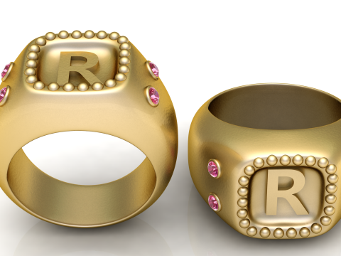 GOLD DESIGN R RING 3D PRINTABLE MODEL Modello di stampa 3D