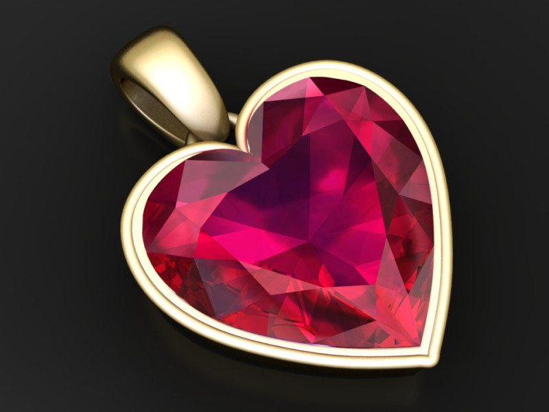 Подвеска с рубиновым сердцем 3D Модель .c4d .max .obj .3ds .fbx .stl .blend