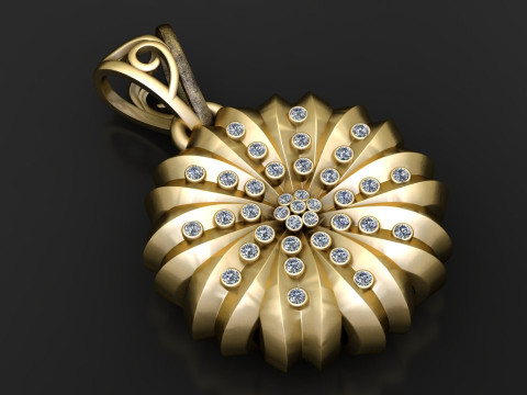 Spiral Bloom Diamond Pendant 3D Модель