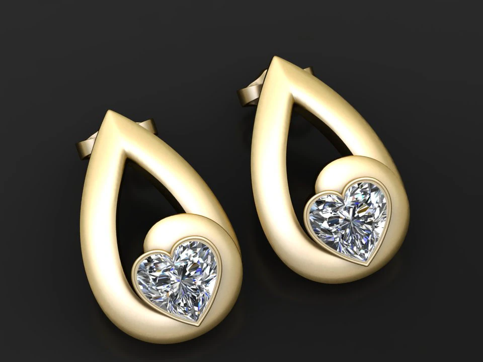 Teardrop Heart Diamond Earrings 3D Model .c4d .max .obj .3ds .fbx .stl .blend 
