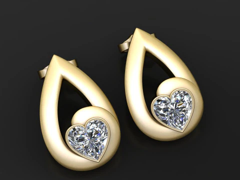 Pendientes de diamantes con forma de coraz&oacute;n en forma de l&aacute;grima Modelo 3D