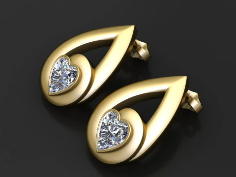 Teardrop Heart Diamond Earrings 3D Model