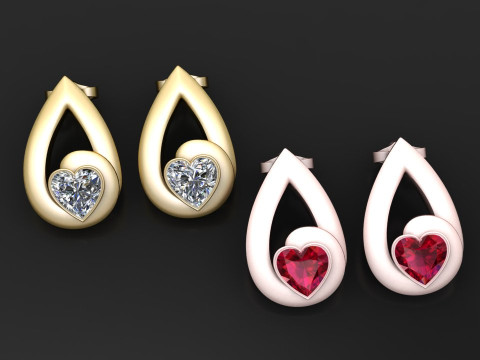 Teardrop Heart Diamond Earrings 3D Modell