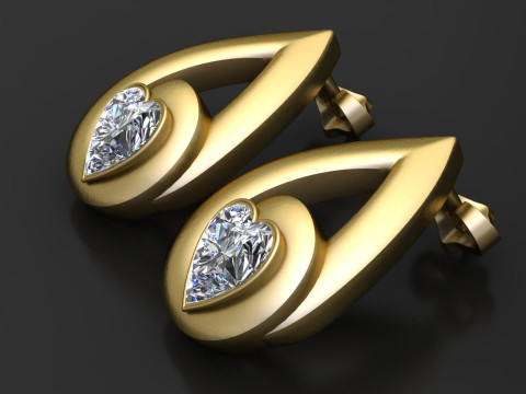 Teardrop Heart Diamond Earrings 3D Modell