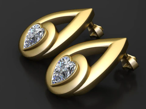 Teardrop Heart Diamond Earrings 3D Model