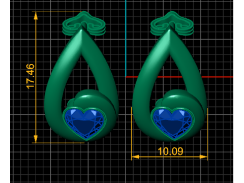 Teardrop Heart Diamond Earrings 3D Modell