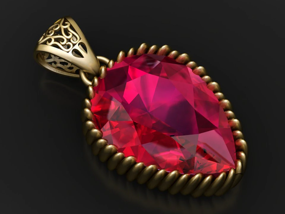 Royal Ruby Teardrop Pendant 3D Model .c4d .max .obj .3ds .fbx .stl .blend 