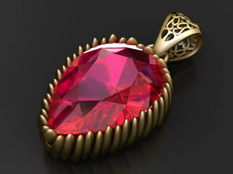 Royal Ruby Teardrop Pendant 3D Model