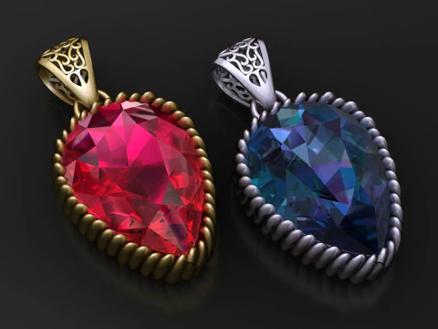 Royal Ruby Teardrop Pendant 3D Model