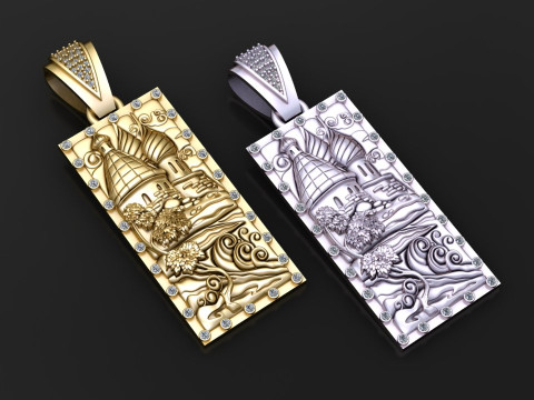 Golden Castle Landscape Pendant 3D 모델
