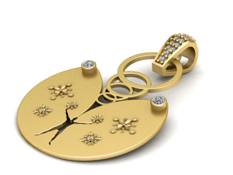 3D Printable Artistic Gold Pendant 3D Model