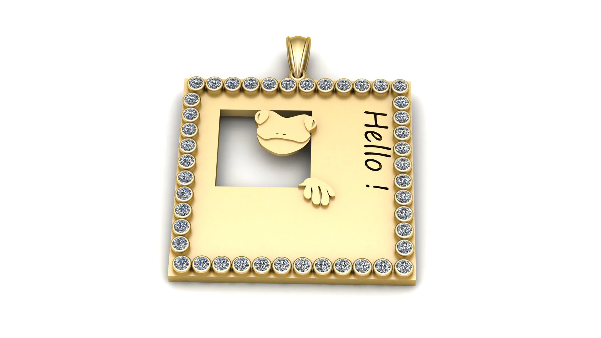 3D Printable Hello Frog Gold Pendant 3D Model .c4d .max .obj .3ds .fbx .stl .blend 