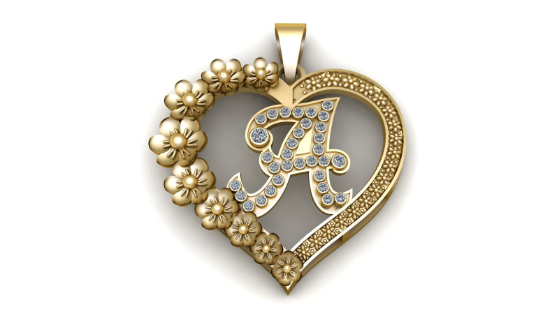 Gold Heart Pendant 3D Modell .c4d .max .obj .3ds .fbx .stl .blend 