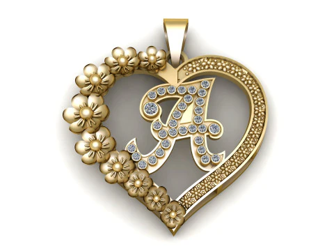 Złoty wisiorek w kształcie serca Model 3D