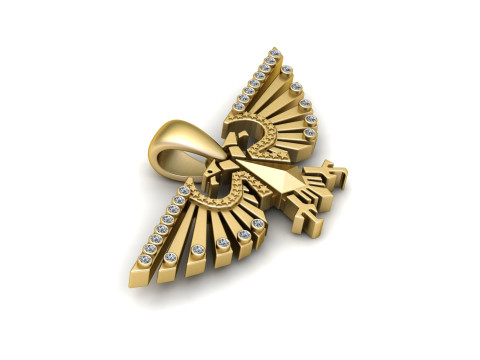 Gold Eagle Wing Pendant 3D Model