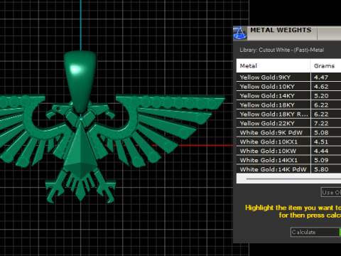 Gold Eagle Wing Pendant 3D Model