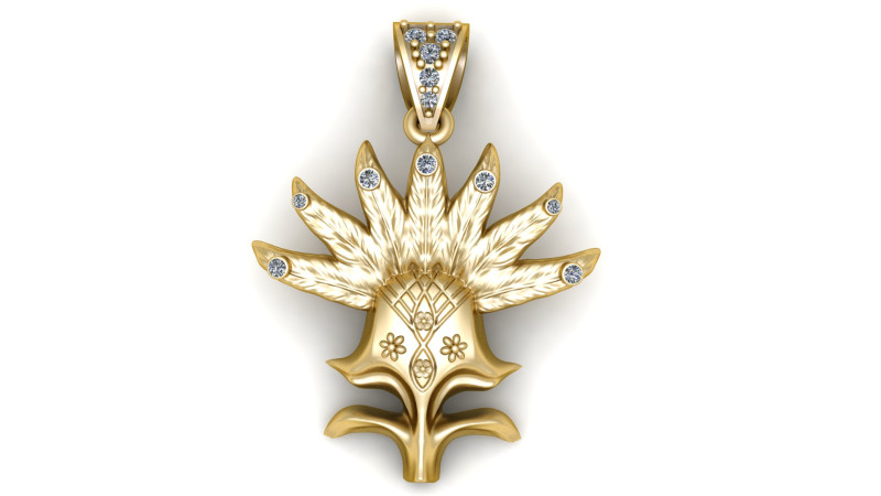 Gold Floral Feather Pendant 3D Model .c4d .max .obj .3ds .fbx .stl .blend 